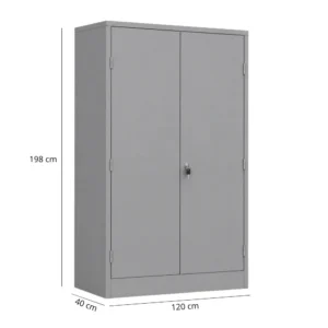 Armário de Aço PA 120 com 02 Portas de Abrir e Fechadura com puxador 198x120x40cm multiuso 4 prateleiras