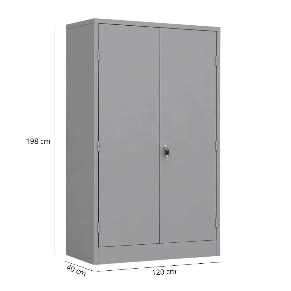 Armário de Aço PA 120 com 02 Portas de Abrir e Fechadura com puxador 198x120x40cm multiuso 4 prateleiras