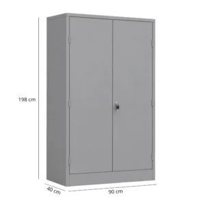 Armário de Aço PA 90 com 02 Portas de Abrir e Fechadura com puxador 198x90x40cm multiuso 4 prateleiras