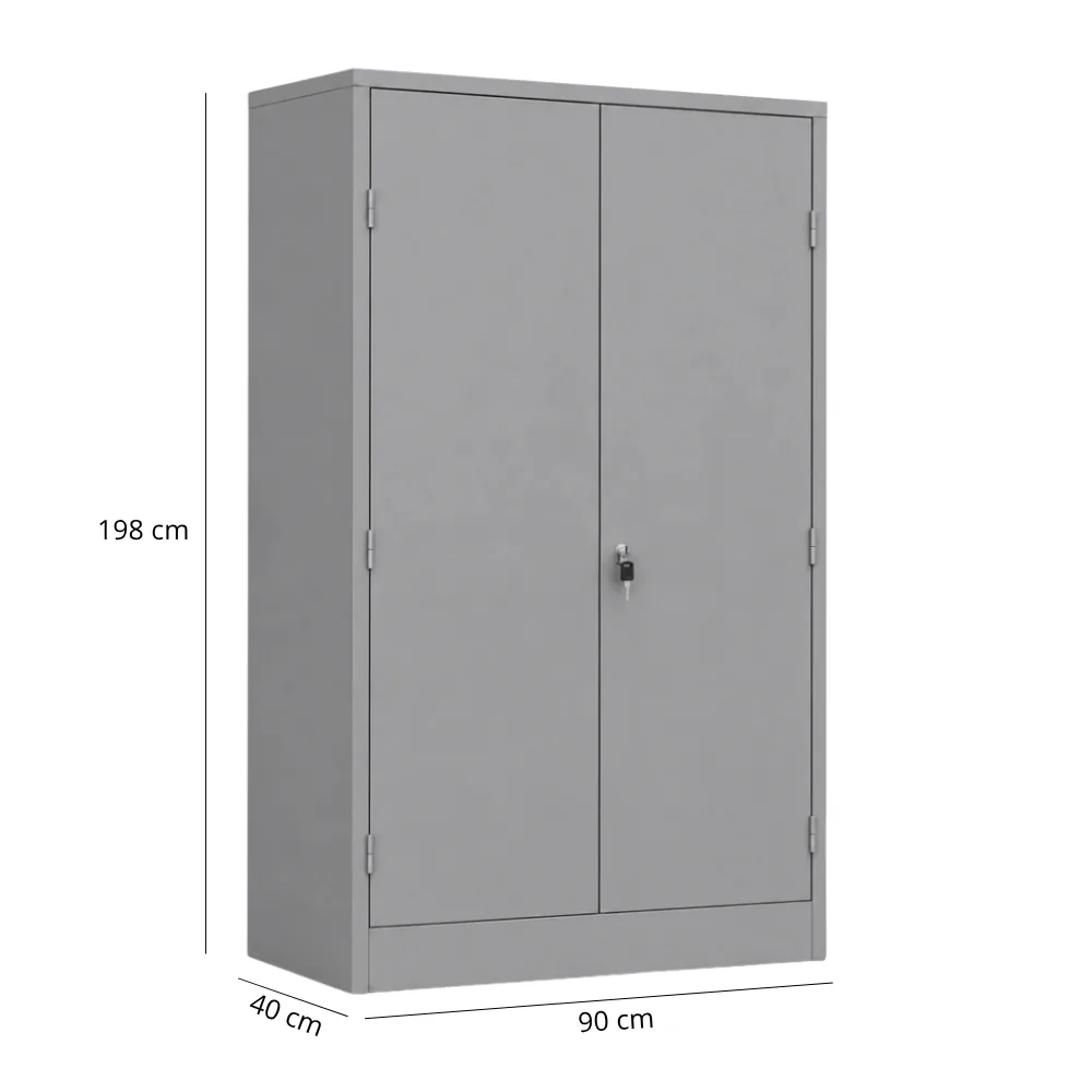 Armário de Aço PA 90 com 02 Portas de Abrir e Fechadura com puxador 198x90x40cm multiuso 4 prateleiras