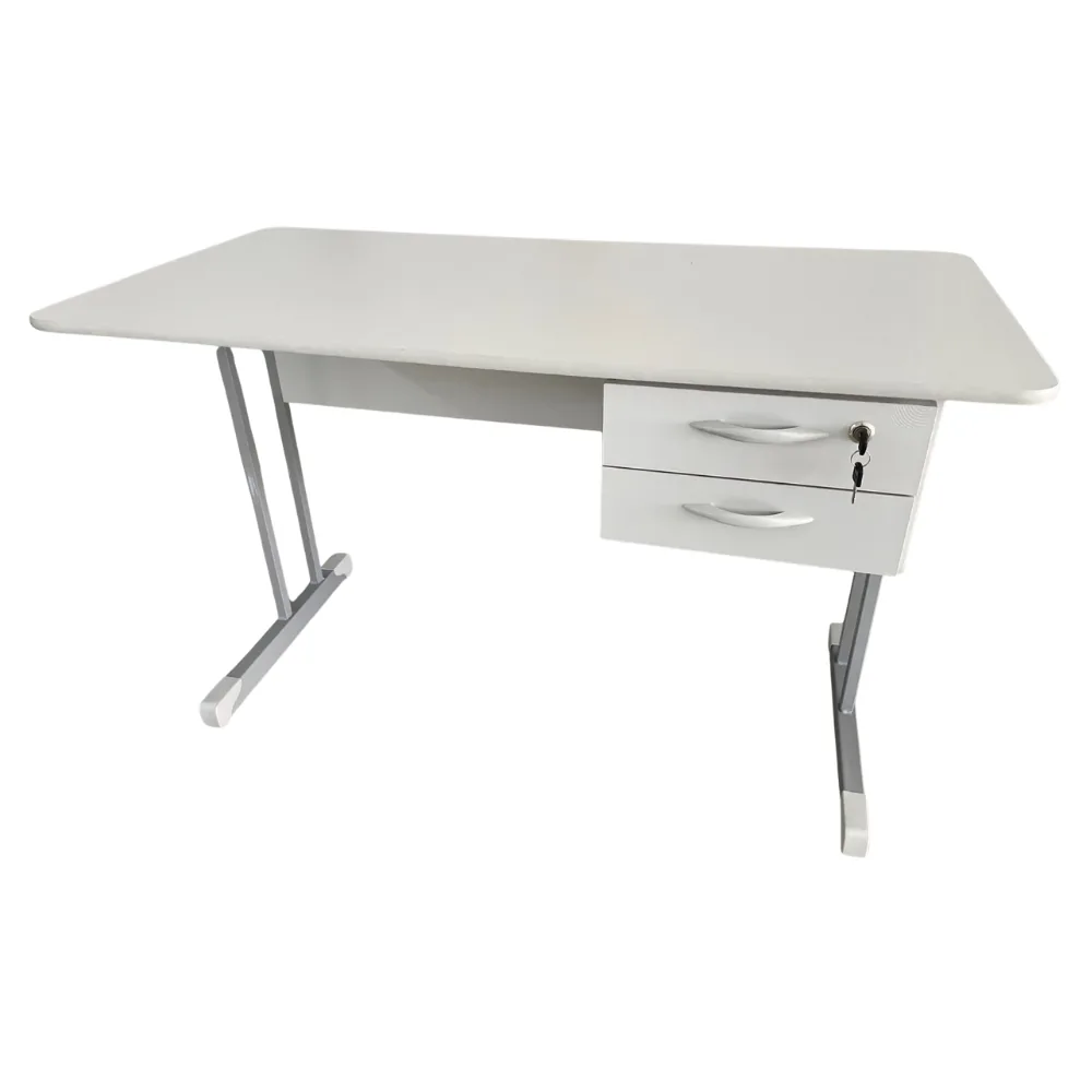 Mesa para Escritório escrivaninha Reta com 2 Gavetas Corporativa Home Office 120x60cm 15 mm pés duplos aço reforçado gaveteiro com chave