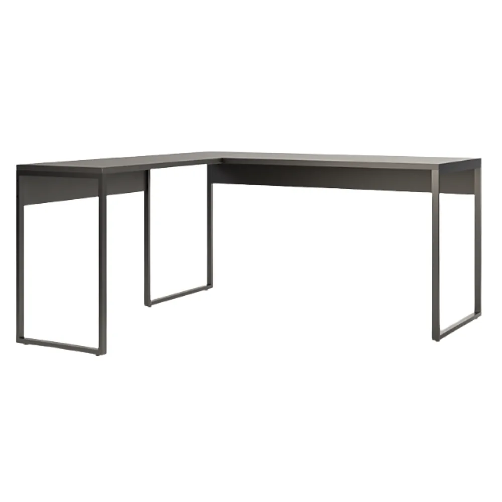 Mesa para Escritório em L estilo Industrial Corporativa Home Office tampo madeira 25 mm pés aço reforçado 30x20mm