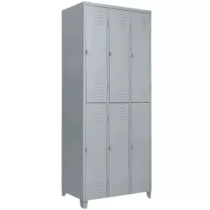 Roupeiro armário de aço 6 Portas grandes Vestiário Academia Guarda Volume 198x93x40cm cor cinza epoxi
