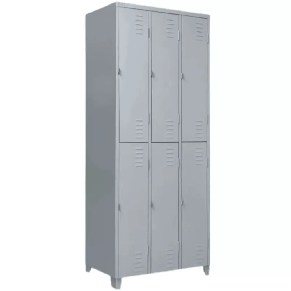 Roupeiro armário de aço 6 Portas grandes Vestiário Academia Guarda Volume 198x93x40cm cor cinza epoxi