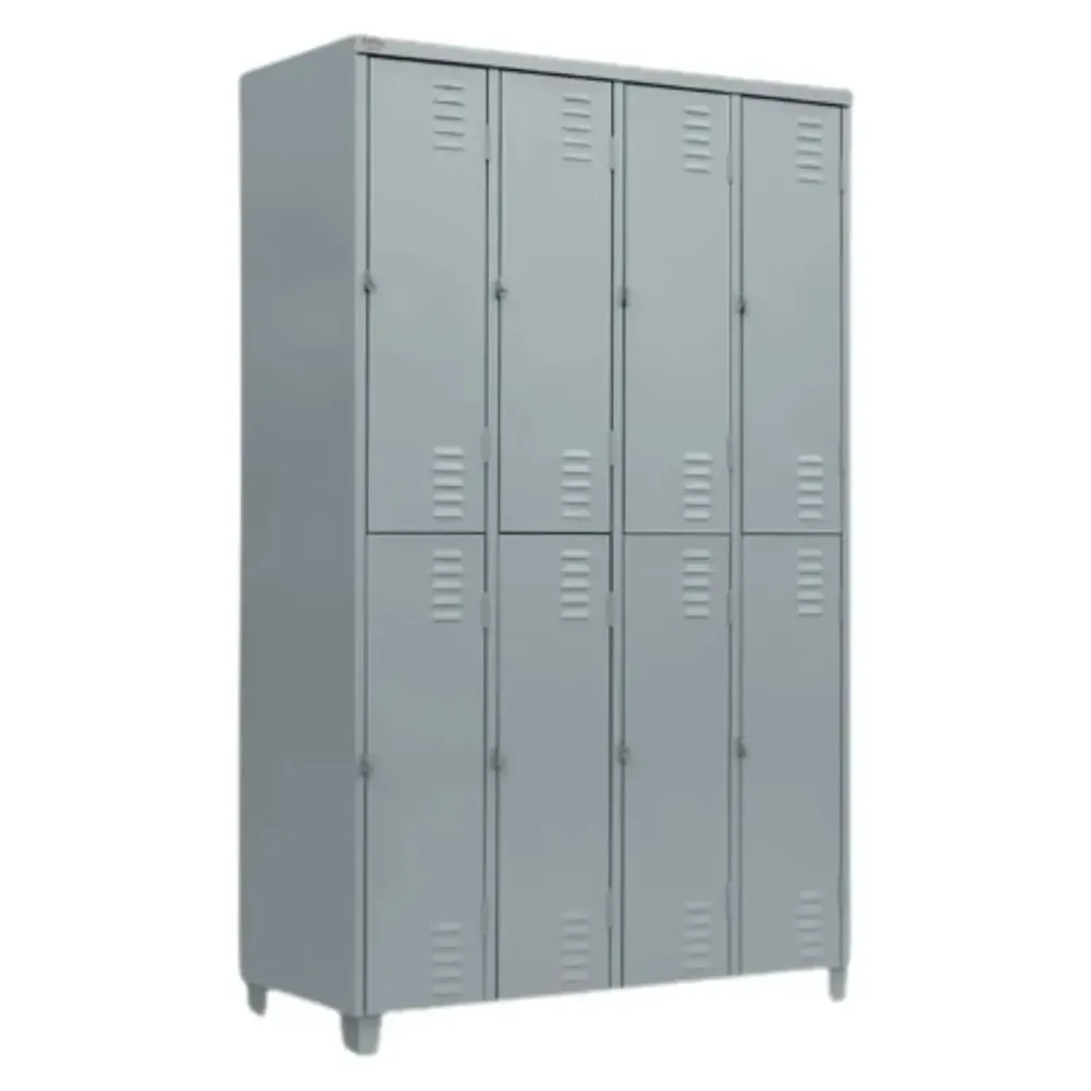 Roupeiro armário de aço 8 Portas grandes Vestiário Academia Guarda Volume 198x122x40cm cor cinza epoxi
